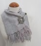 Pearl Grey Handwoven Scrap Scarflette, Cowl - Image 4