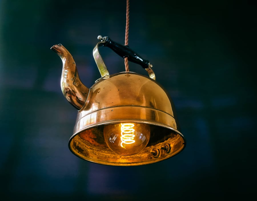 Upcycled Vintage Copper Kettle Pendant Light Edison