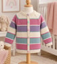 Baby Girl's Hand-knitted Cream Cardigan With Pastel Stripes, 9-12 mnths