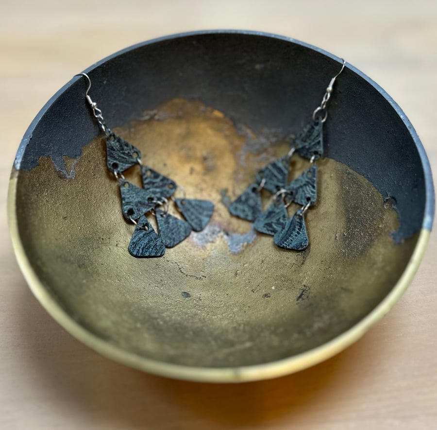 Chandelier earrings in blue paisley embossed leather 