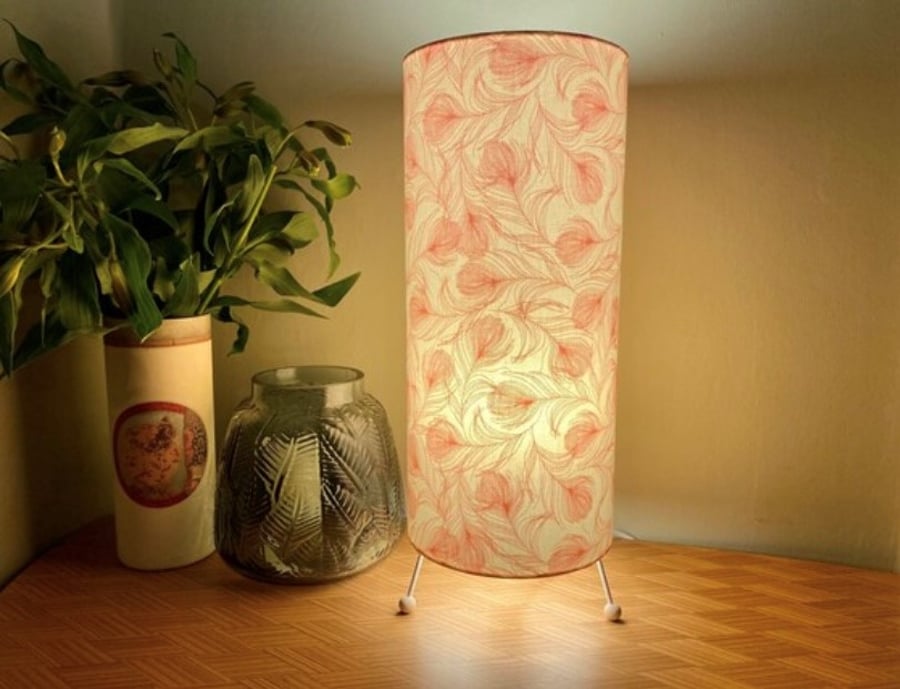 Feather Design Table Lamp (pink and ivory fabric by Rose & Hubble)