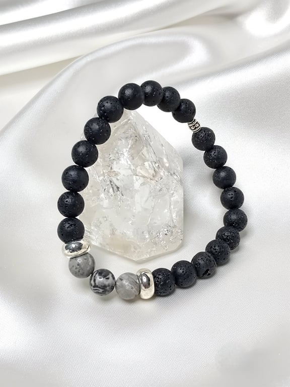 Unisex Lava & Map Jasper Bracelet