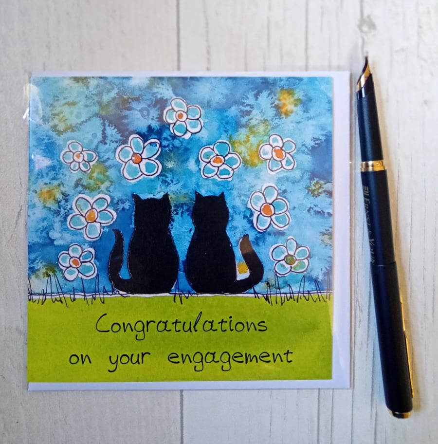 Black cats card (printed card).Engagement card. Black cats Engagement card.