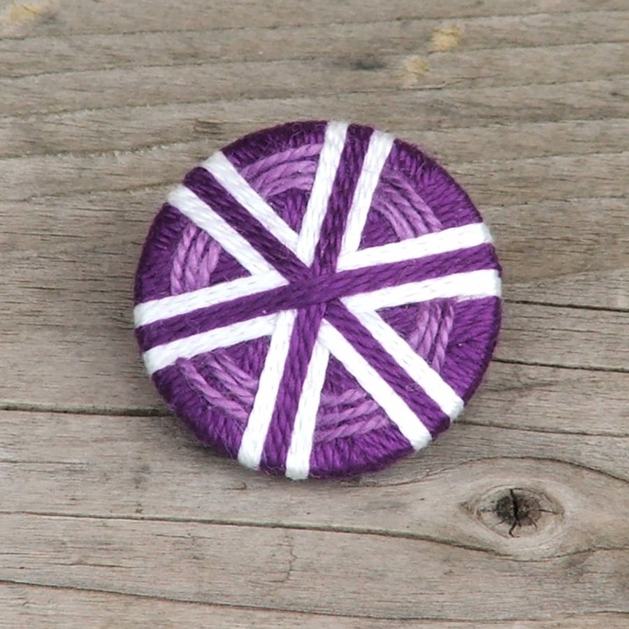 Purple Brooch - 25mm - thread wrapped using passementerie techniques