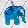 Fused glass hanging blue elephant