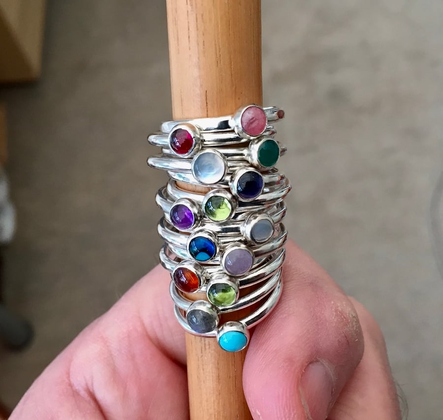 Sterling Silver Stacking Rings. Various gems available. Msg for details.