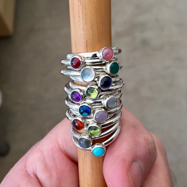 Sterling Silver Stacking Rings. Various gems available. Msg for details.