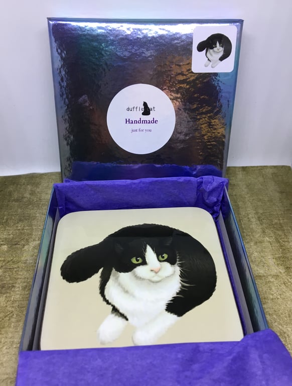 Set of 4 B&W Cat Coasters