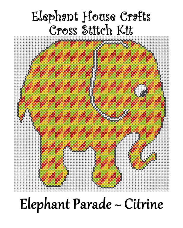 Elephant Parade Cross Stitch Kit Citrine Size Approx 7" x 7"  14 Count Aida