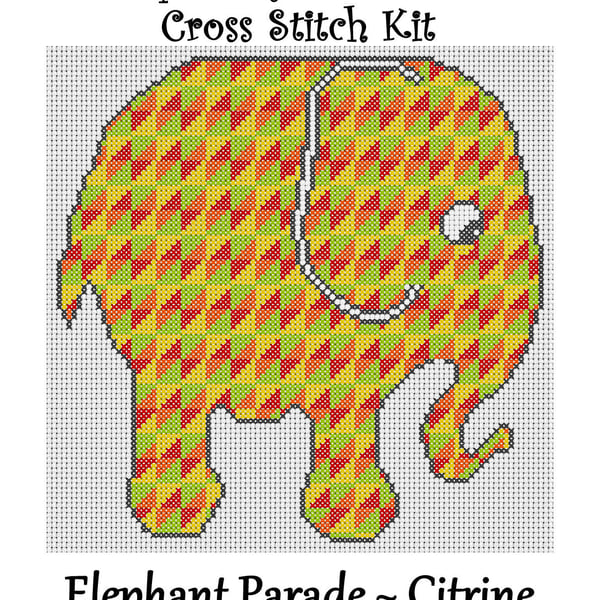 Elephant Parade Cross Stitch Kit Citrine Size Approx 7" x 7"  14 Count Aida