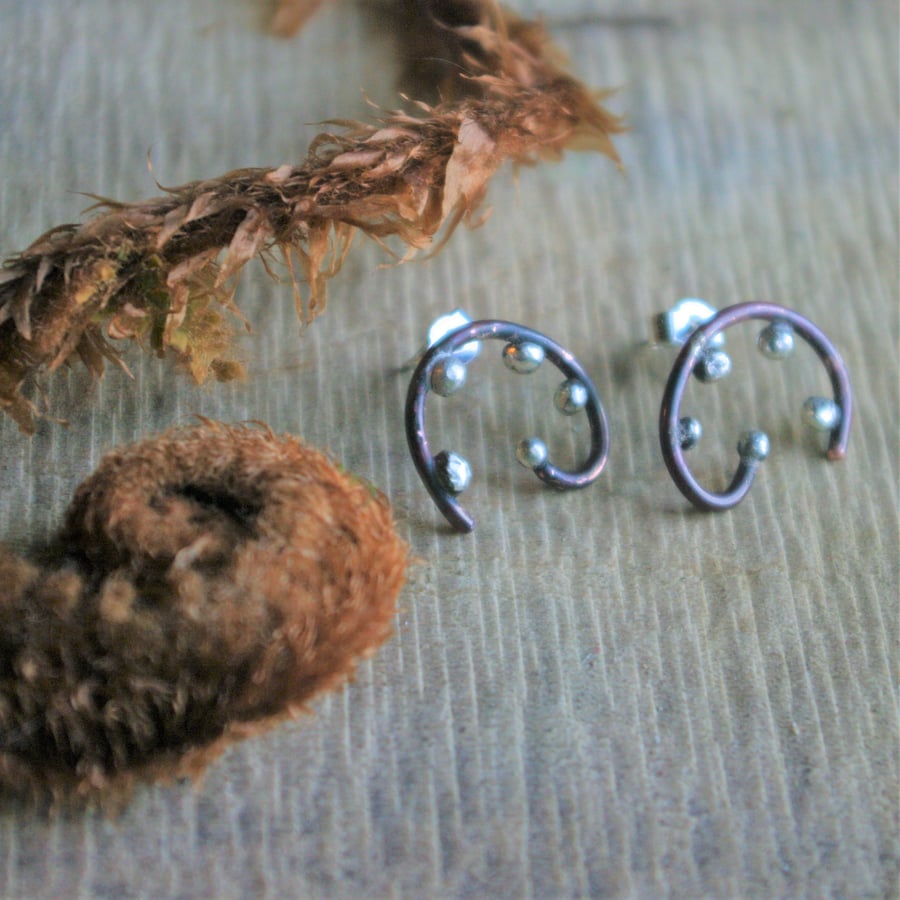 Fern Fronds Copper and Silver Stud Earrings
