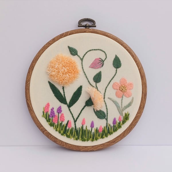 Stumpwork Wildflower Hand Embroidery 3D Hoop, Flower Embroidery, Stumpwork Embro