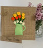 Birthday Card. Yellow and orange flowers. Wool felt. Handmade Card. - Image 1