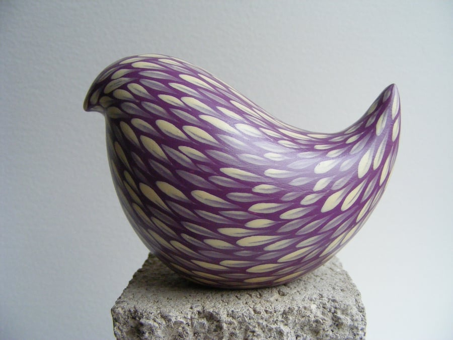 Cream and lilac hand painted bird (E)