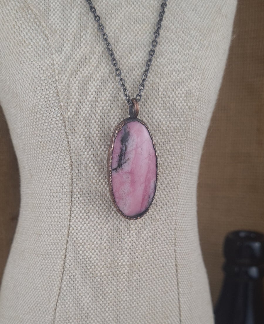 Rhodonite pendant, pink pendant, crystal pendant, gemstone necklace, boho neckla