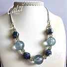 Blue Glass And Crystal Bead Necklace And Earrings