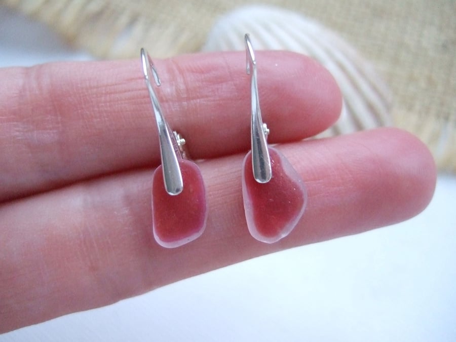 Sea glass earrings, pink multi Seaham sea glass earrings, minimalist shaped