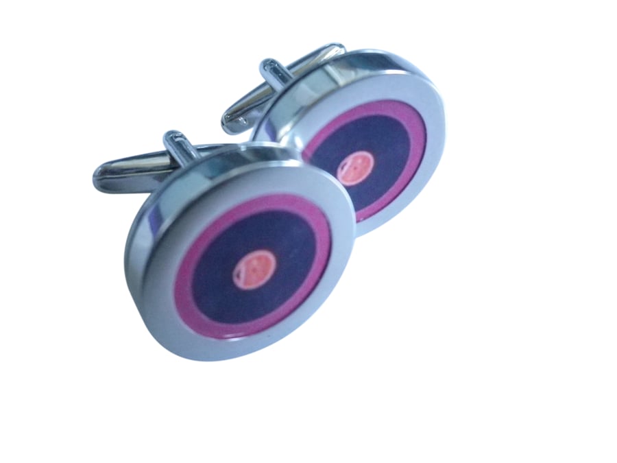 Lilac vintage vinyl cufflinks, free shipping, gift wrapped, great image, Ref 123