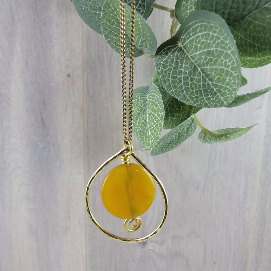 Hanging Decoration, Brass and Yellow Agate Gemstone Suncatcher