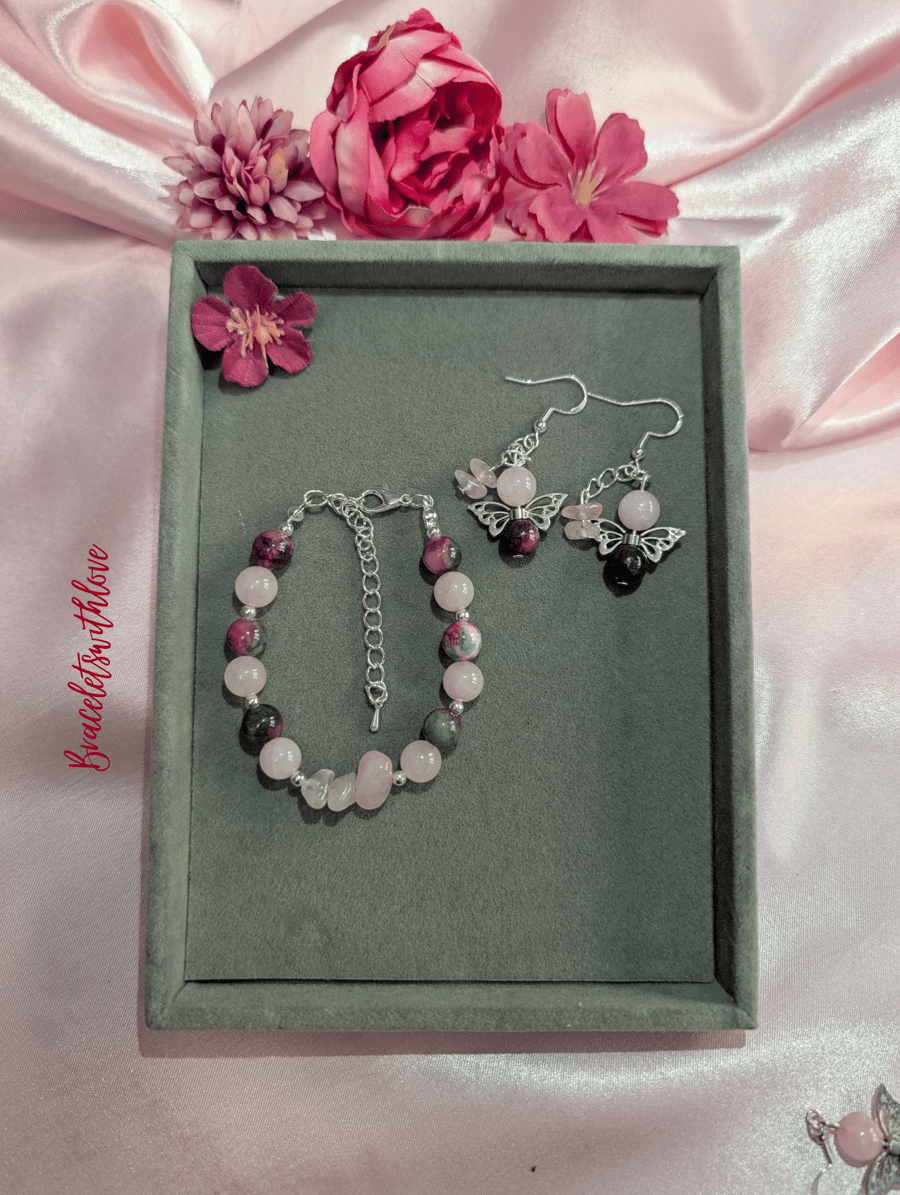 Rose Quartz & Tourmaline Jade Jewellery Set