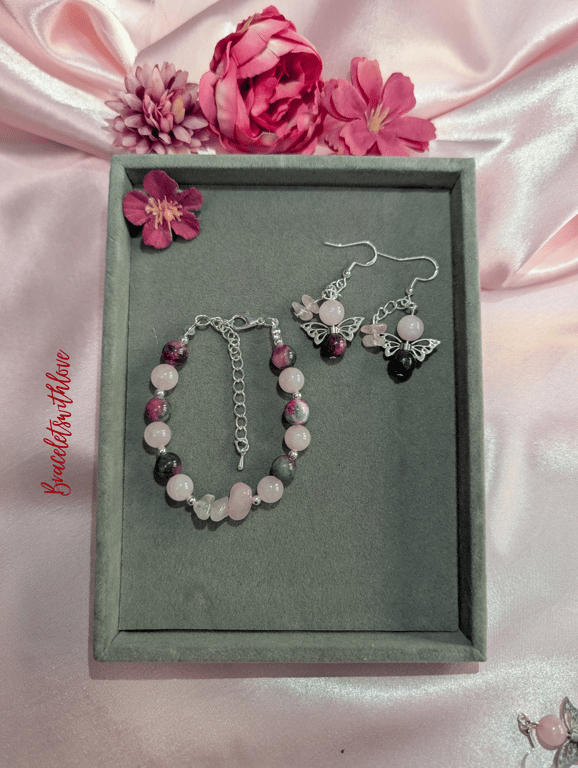 Rose Quartz & Tourmaline Jade Jewellery Set