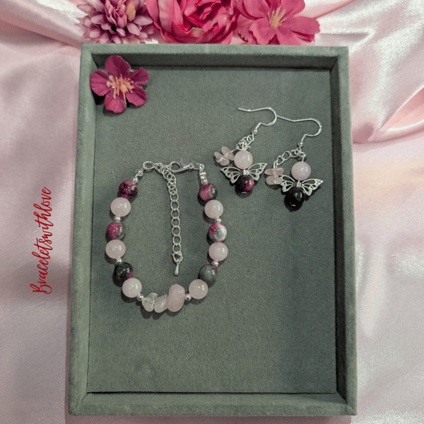 Rose Quartz & Tourmaline Jade Jewellery Set