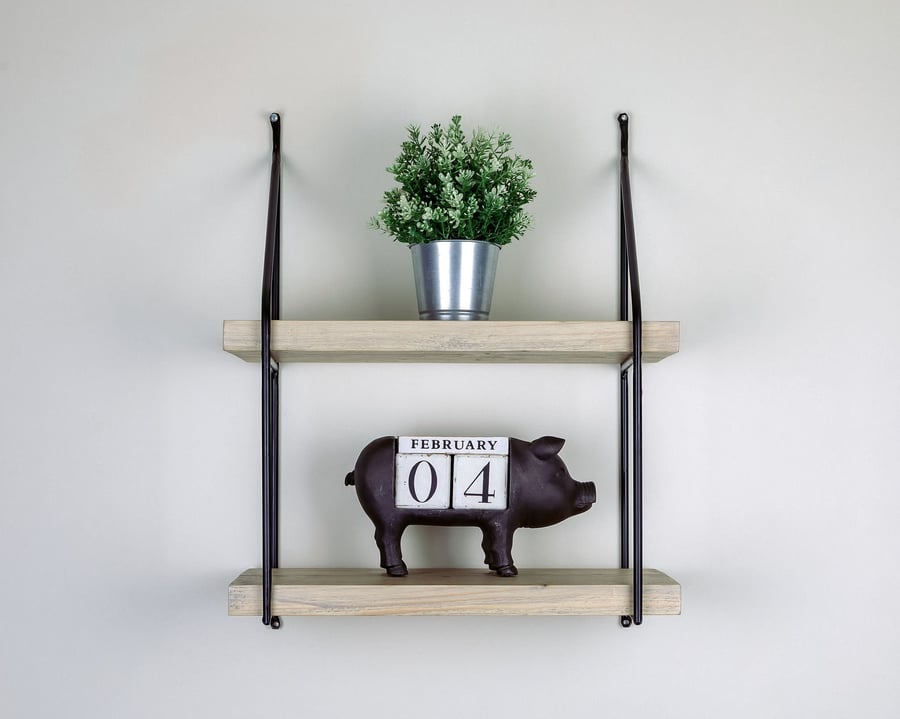 Rustic Shelves Two Tiers set with Brackets Wall Hanging Bookshelf Rustic 