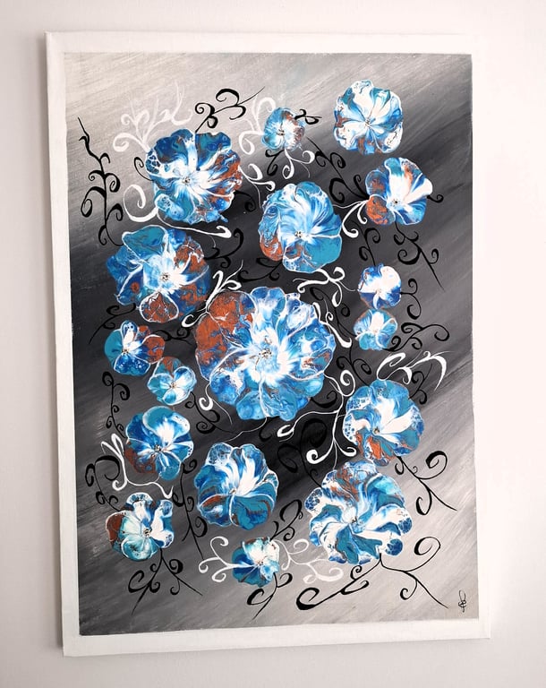Original Abstract Acrylic Painting - Abstract Art – Turquoise Floral Art