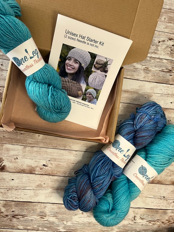 Hat knitting kit with one skein of hand dyed yarn
