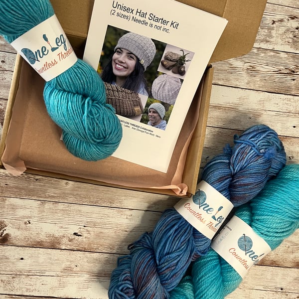 Hat knitting kit with one skein of hand dyed yarn