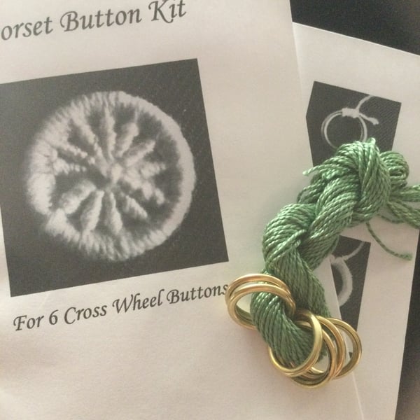 Kit to Make 6 x Dorset Cross Wheel Buttons, Fern, K25