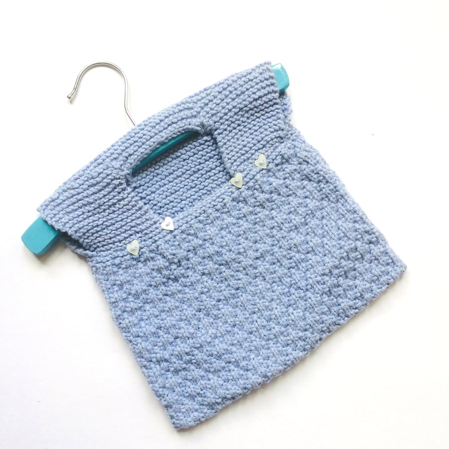 Cotton Peg Bag , hand knitted in light blue cotton  