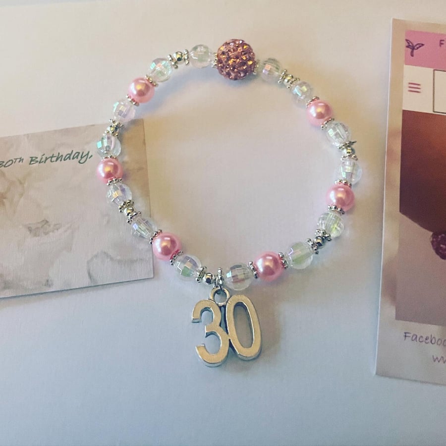 30th milestone gift bracelet ab crystal beaded and pink bracelet birthday gift