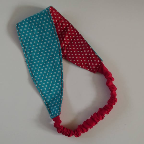 Teal and Red Stars Reversible Headband