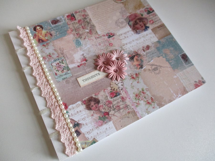 Shabby Chic Journal with tags - Romantic Vintage Design - Sketchbook - Notebook
