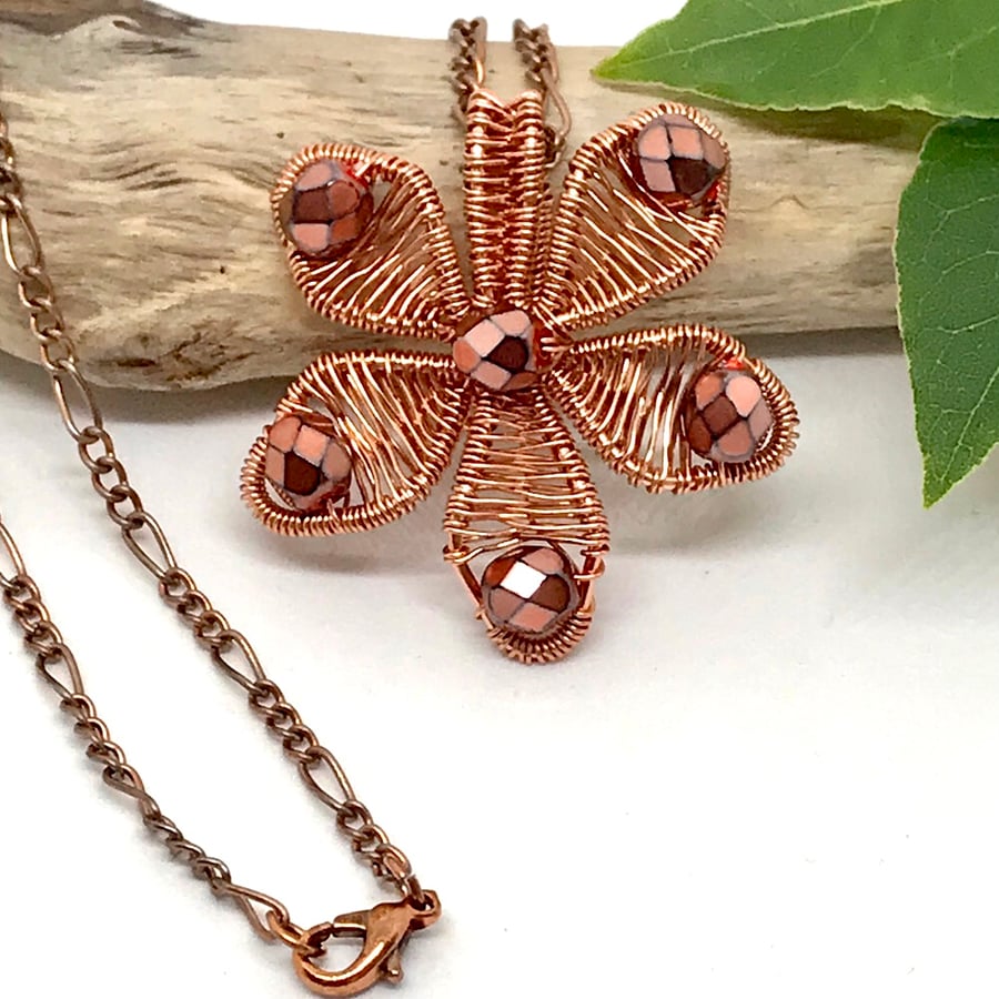 Flower Pendant Necklace, Copper