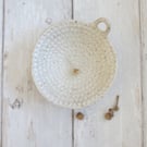 TRINKET DISH hand-built stoneware pottery tealight dish in white with speckle