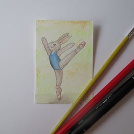 ACEO Bunny Rabbit Ballerina Ballet Dancing Bunny Rabbit Original Painting 015