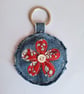 Denim flower keyring - red