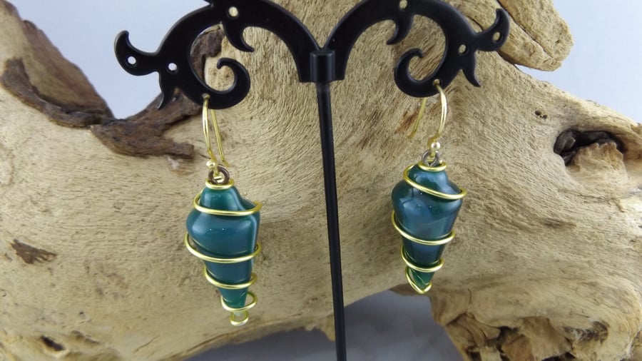 Natural green picture agate dangle earrings