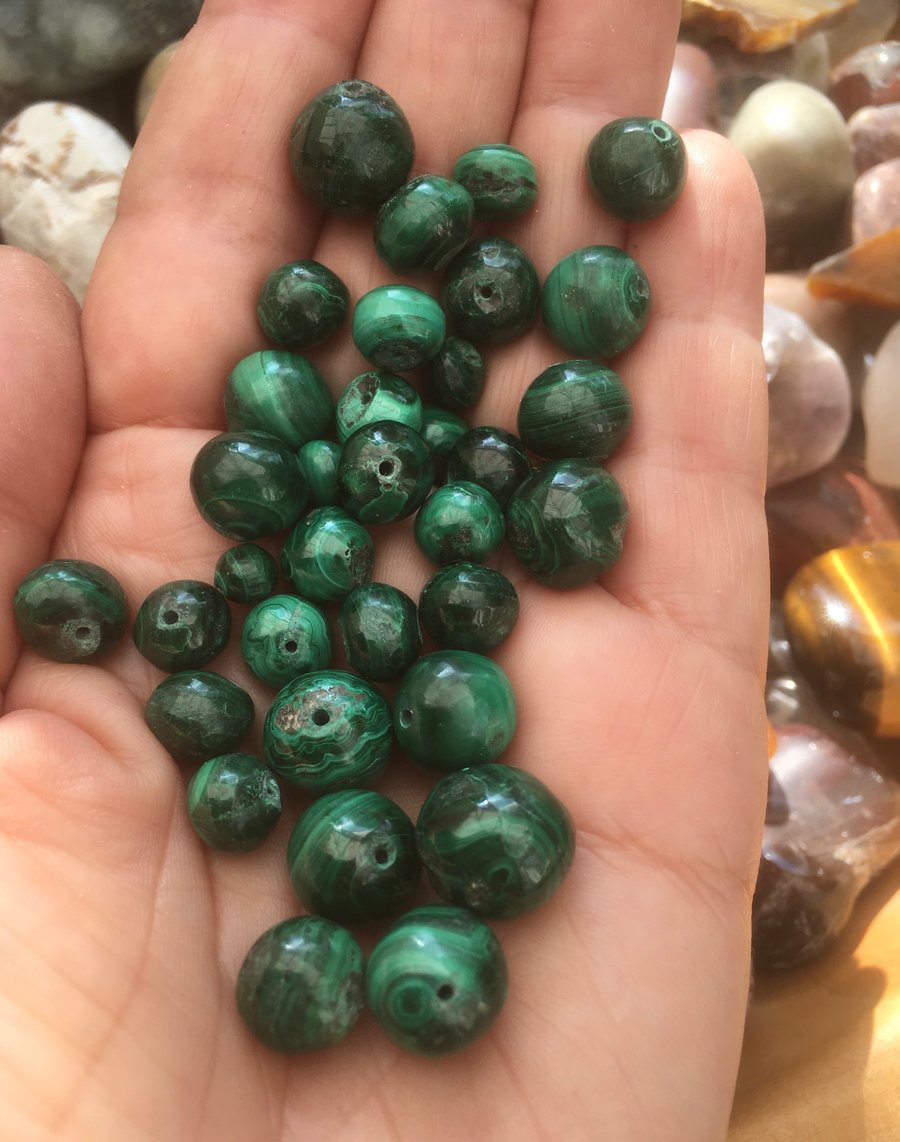 Vintage Hand Cut Malachite Gemstone Beads for Jewellery or Crafting Designers.