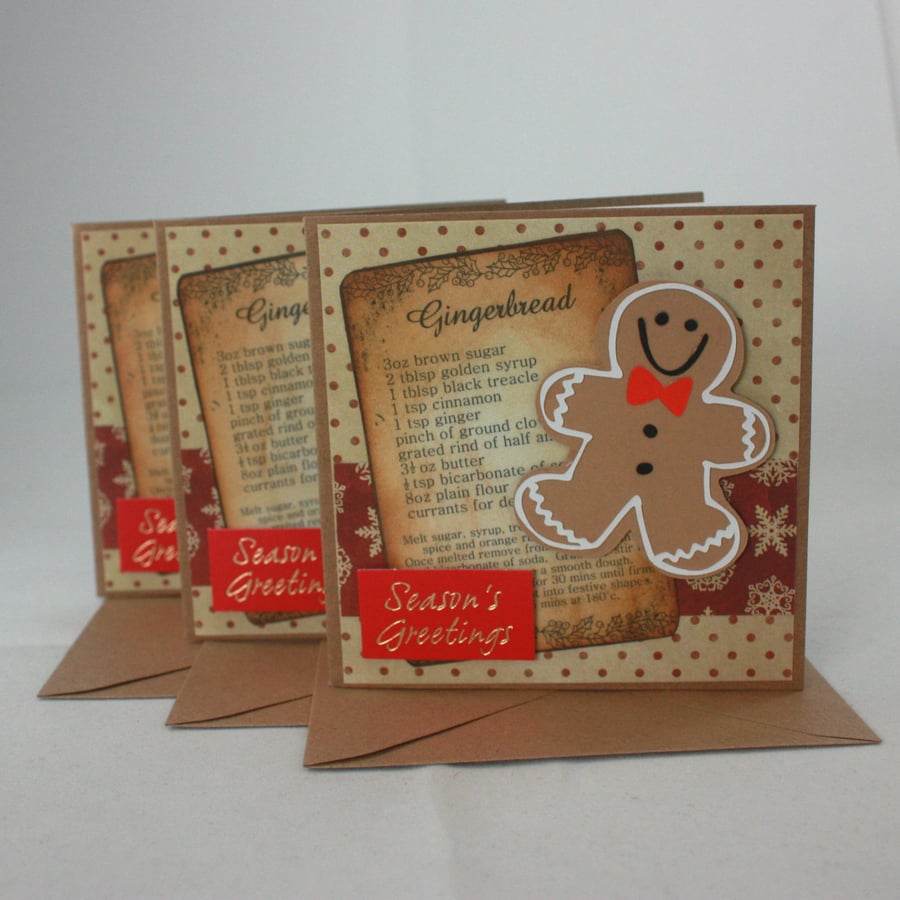 Pack of 3 handmade Christmas cards - Gingerbread men