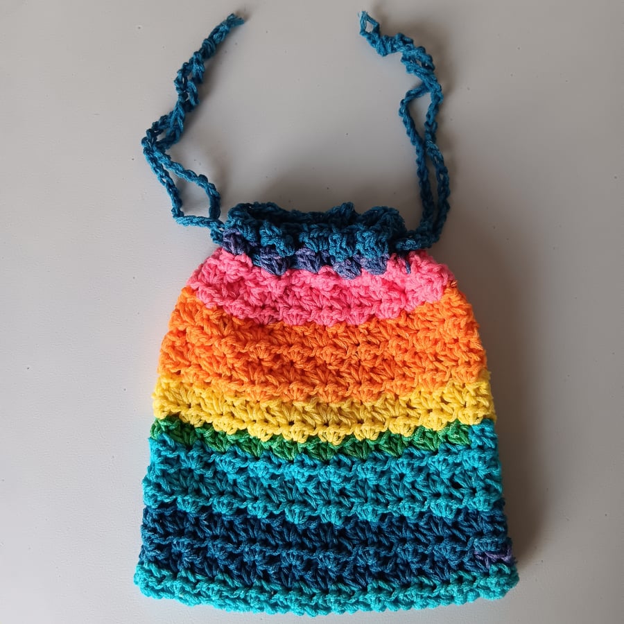 Crochet Drawstring Bag Rainbow Two - pretty and practical