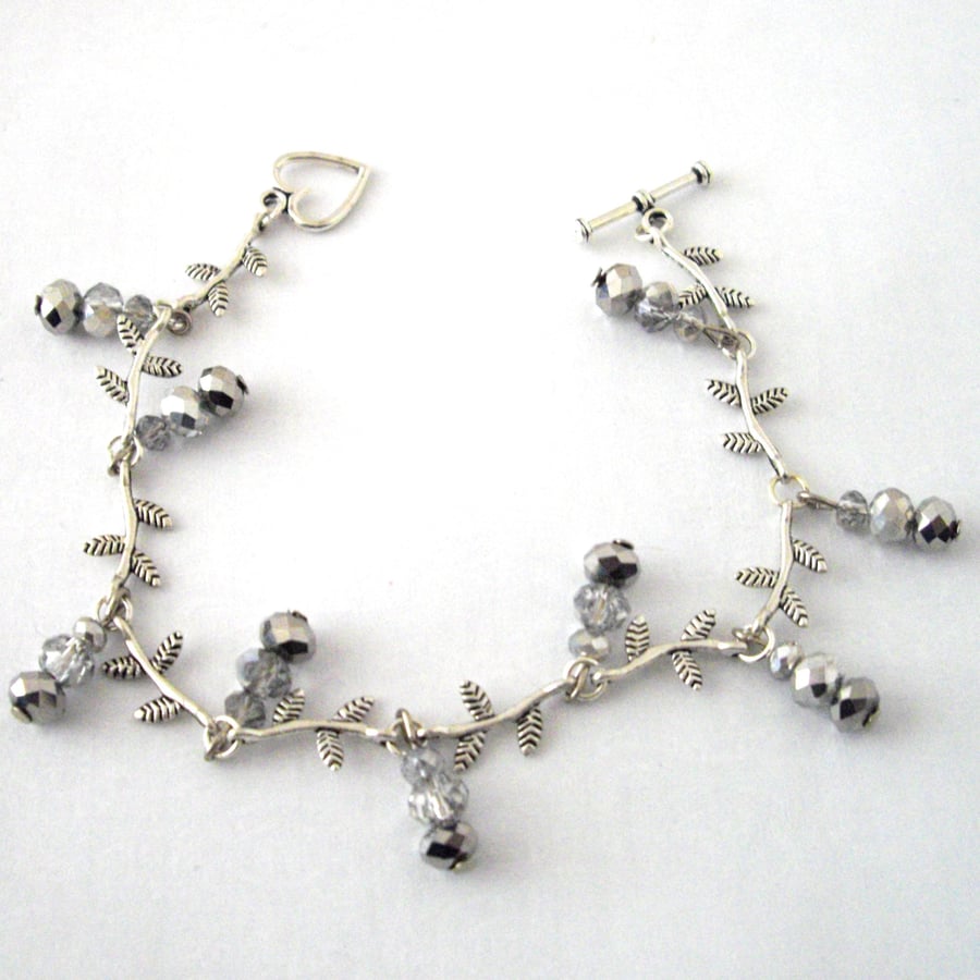 Crystal Bead and Silver Leaf Bracelet - UK Free Post