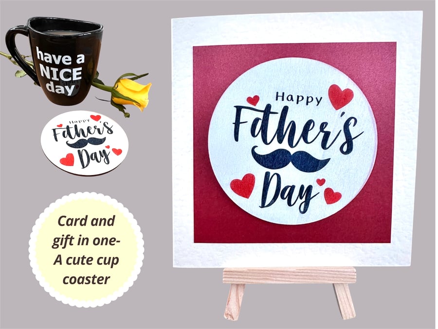 Happy Fathers Day card with a drinks coaster