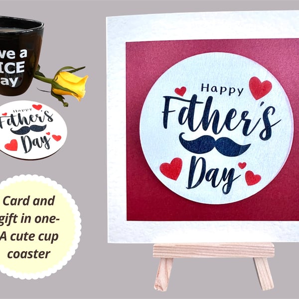 Happy Fathers Day card with a drinks coaster