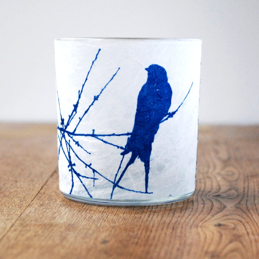 Delicate Swallow cyanotype candle holder
