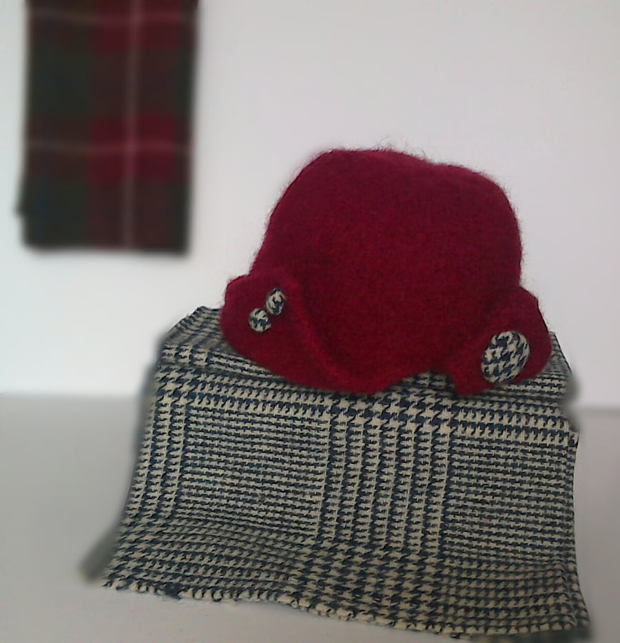Red felted wool cloche hat