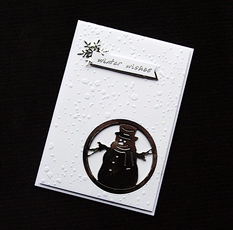 Silver Snowman Wishes - Handcrafted Christmas Card - dr21-0044