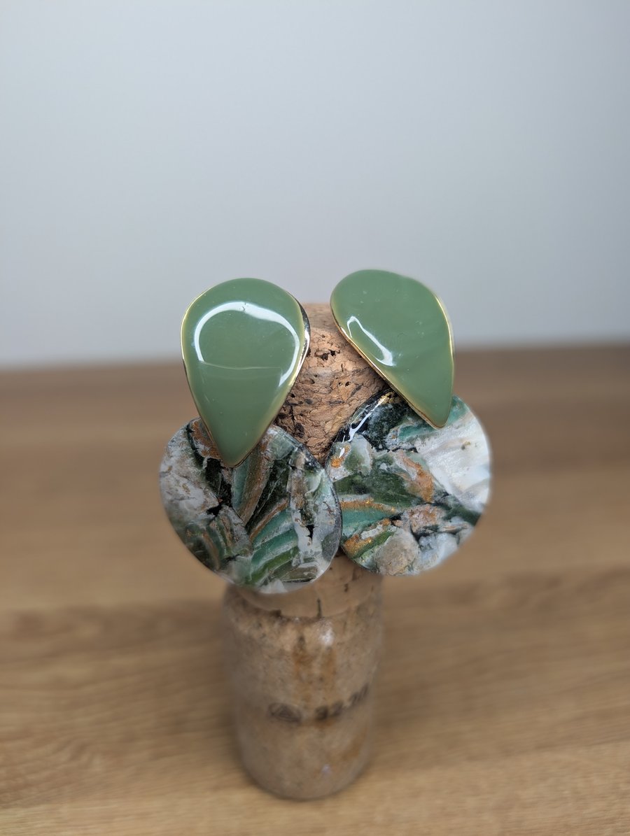 Green  stone large circle earrings